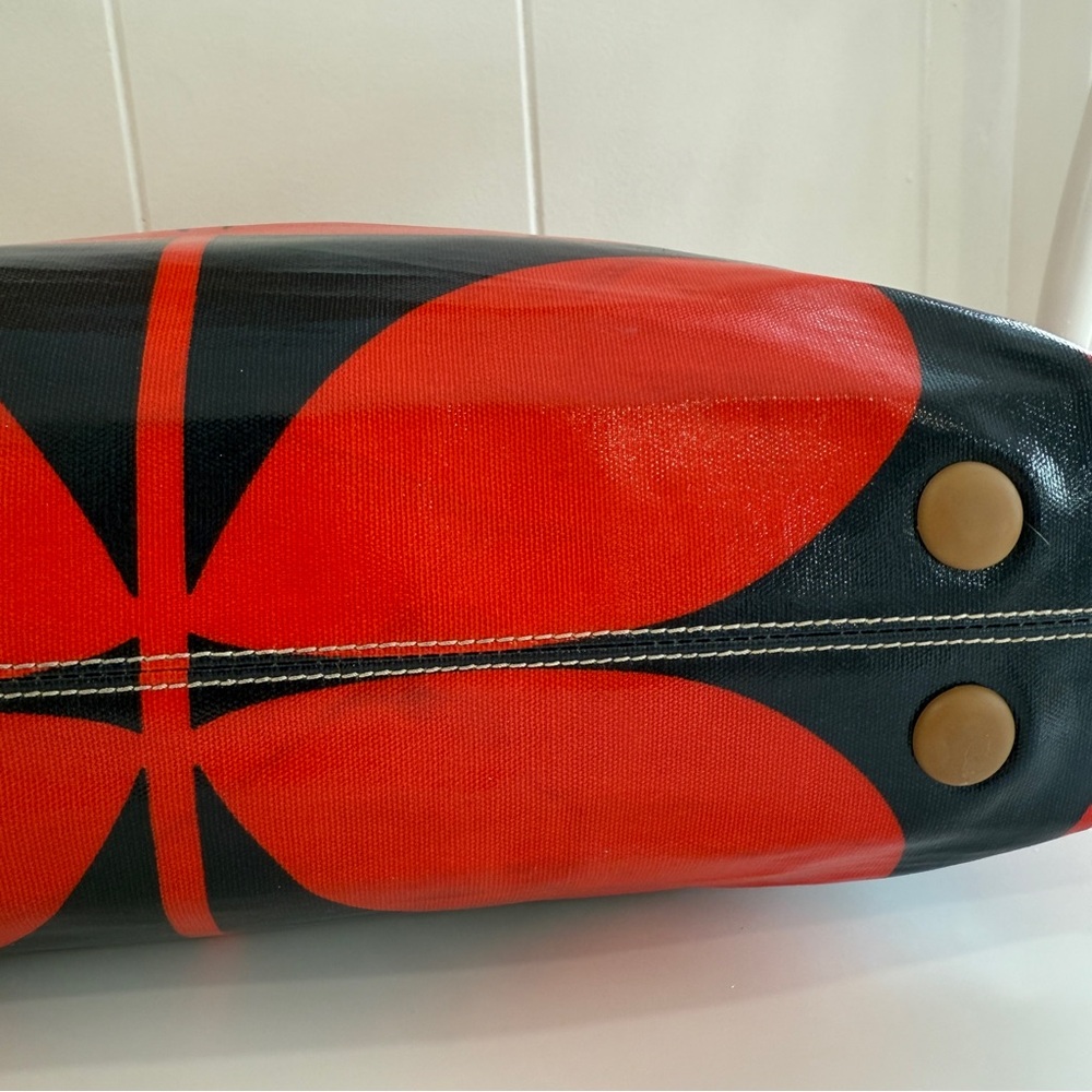 Vintage Orla Kiely Red Navy Blue Solid Stem Shoulder Bag Tote Floral Handbag - Picture 8 of 16